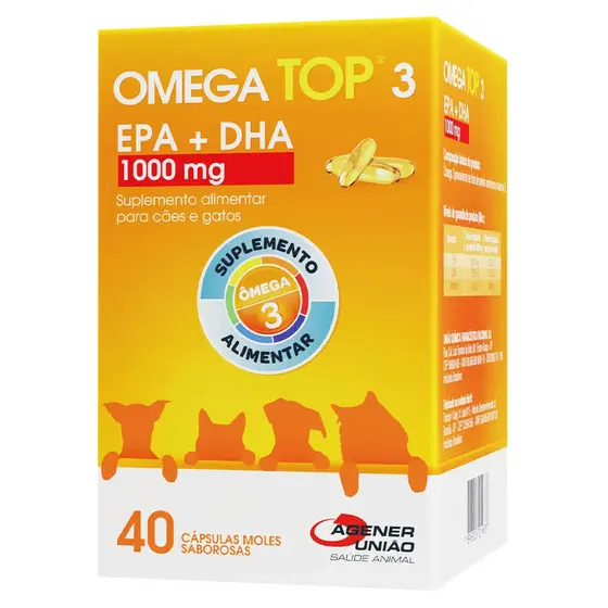 Suplemento Para Cães e Gatos Ômega Top 3 Agener 40 Capsulas 1000mg 