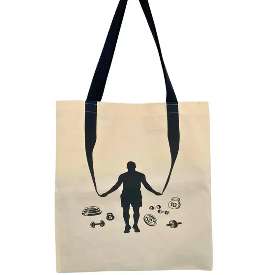Bolsa Ecobag Fitness Academia 100% Algodão Reutilizável Estampa Treino Musculação Crossfit(alça preta)