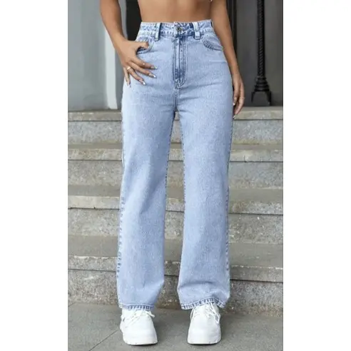 Calça Jeans Feminina Wide Leg sem Lycra Marmorizada Pantalona Cintura Alta Confortável Sofisticada