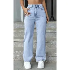 Calça Jeans Feminina Wide Leg sem Lycra Marmorizada Pantalona Cintura Alta Confortável Sofisticada