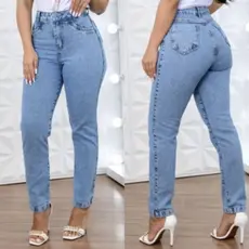 Calça Jeans Feminina Shopee Mom Cintura Alta Tecido Grosso Premium Lisa Trabalho Premium Marmorizada