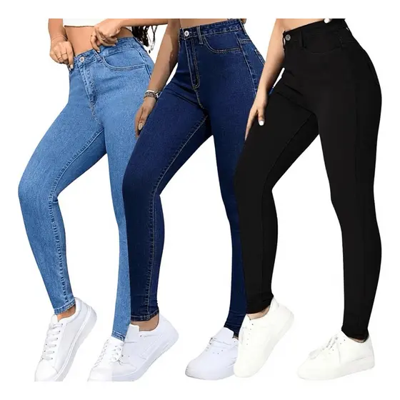 Calça Jeans Feminina Cintura Alta Shopee Gaven Modeladora Lycra Skinny Linha Premium com Elastano