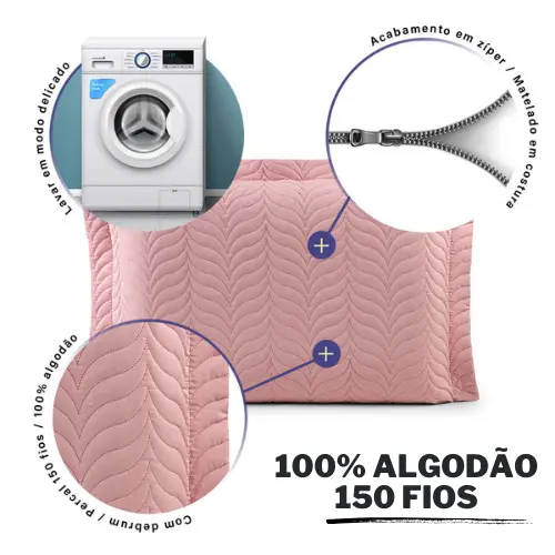 Kit 2 Portas Travesseiros 100% Algodão Percal 150 Fios com zíper Capa de Travesseiro Matelado com Debrum, Toque Macio