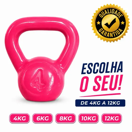 Kettlebell Rosa Girl Power 4kg a 12kg Emborrachado Peso Agachamento Glúteos e Pernas Musculação Academia Treino em Casa
