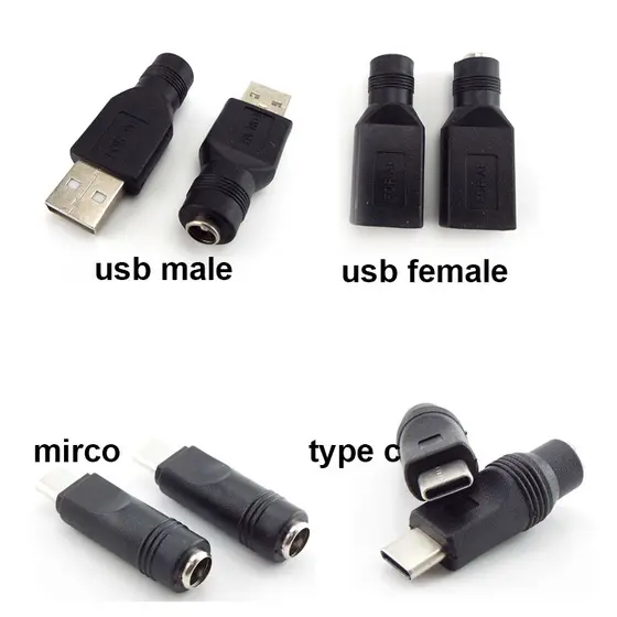 Tomada Fêmea DC 5.5 * 2.1mm Para USB 2.0 mirco Tipo c A Conector Macho 5V Adaptador Conversor De BRA Laptop