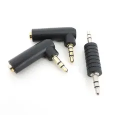 Tomada 3,5 Banhada A Ouro Ângulo Reto Macho Fêmea 3,5mm 3/4Pole Conector Áudio Estéreo Plugue L Adaptador 1pcs