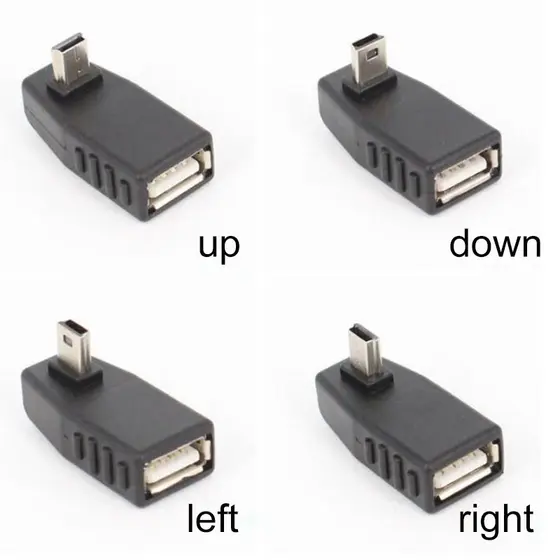 Adaptador OTG Mini USB 5Pin Macho Para Fêmea Conector Conversor 90 Graus Carro MP3 MP4 Tablets Telefone U-Disk