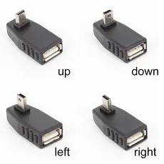 Adaptador OTG Mini USB 5Pin Macho Para Fêmea Conector Conversor 90 Graus Carro MP3 MP4 Tablets Telefone U-Disk