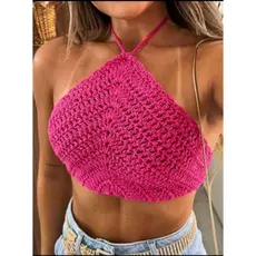 Cropped Feminino, Cropped Artesanal em Crochê. c/ 2 Amarrações. Top Triângulo