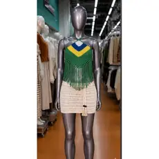 Top Crochê Brasil e oitra coresCom Franjas Frente Única Tendência Top Crochê Temático Brasil Franjas Copa Look Blogueira