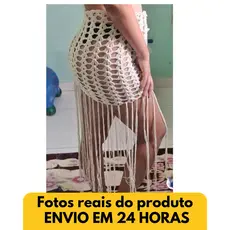 saia de Praia em Crochê Artesanal, Saía Feminina Franja Longa. ENVIO IMEDIATO – Saia de Crochê Premium com Franjas