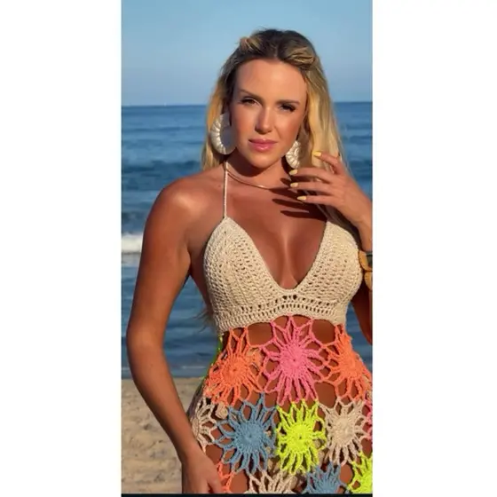 Vestido de Crochê Saída de Praia Moda Feminina Vestido Artesanal Handmade