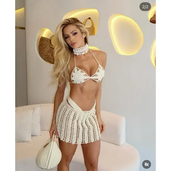Saia Mini Crochê Curta Verão Praia Casual Saia Curta Crochê Branca Moda Praia Feminina
