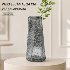 Vaso Decorativo 24cm Escamas em Vidro Lapidado Cor Sortida Elegante Resistente