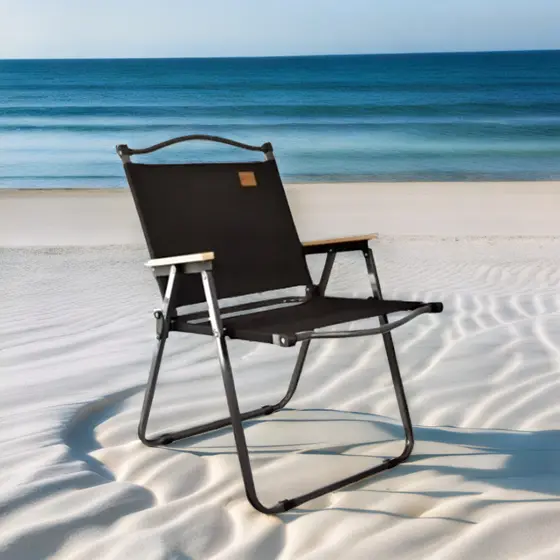 Cadeira Praia Preta Dobrável Aço Inox - Perfeita para Praia e Camping 77cm
