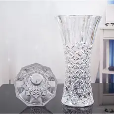 Vaso de Vidro 23cm Lapidado Grosso Resistente Decoração Sala Festa Plantas Flores