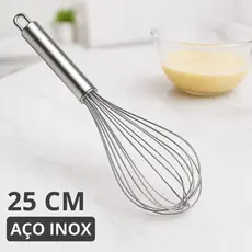 Batedor De Ovos Clara Massas Bolos Profissional Inox 25CM Foet Fue