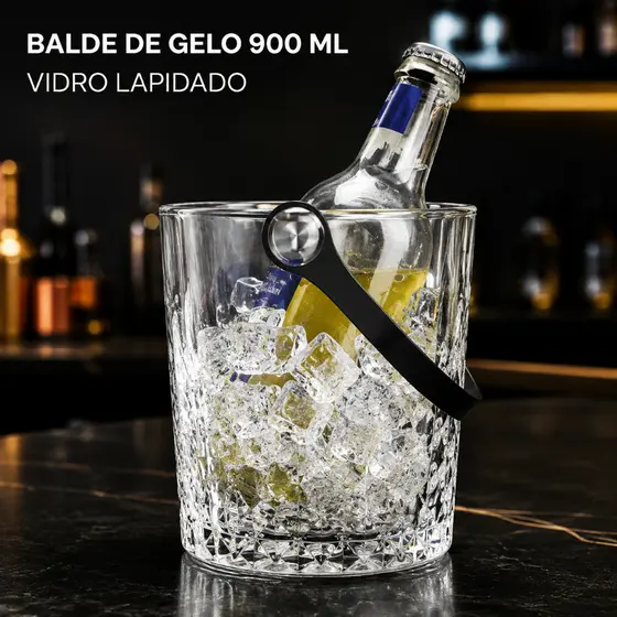 Balde De Gelo de Vidro 900mL Lapidado Bar Champanheira  Decoração Elegante