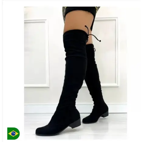 Bota Over The Knee Montaria Feminina Cano Longo Camurça Abaixo Joelho De Cadarço Bico Fino Normal / Plus size