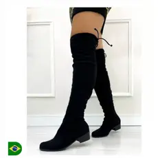 Bota Montaria Feminina Cano Longo Camurça Abaixo Joelho De Cadarço Bico Fino