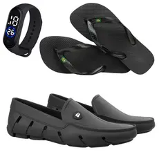 Sapatilha Mocassim Masculina Para Pesca + Chinelo Sandalia Havaiana Masculino + Relogio Exclusivo