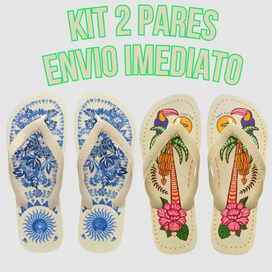 Kit Dois Pares Chinelo Feminino Sandalia De Dedo Confortavel Tropical Vibes Promoção