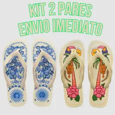Kit Dois Pares Chinelo Feminino Sandalia De Dedo Confortavel Tropical Vibes Promoção