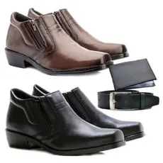 Kit Dois Pares Bota Social Masculina Botina Moderna de Couro Eco Leve + Carteira e Relogio Envio Imediato