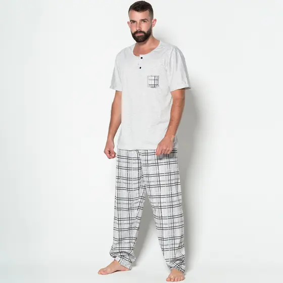 Pijama Masculino Adulto Blusa Manga Curta Lisa Calça Longa Comprida Estampada