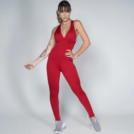 Macacão Longo Academia Suplex  Feminino Liso Bojo Moda Fitness Ginástica