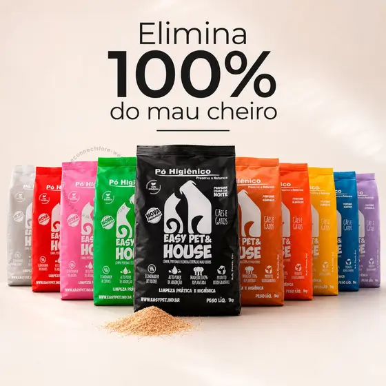 Pó Higiênico Eliminador de Odores Cães e Gatos Aromas 1kg Limpeza à Seco Ação Bactericida