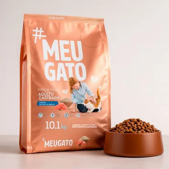 Ração Meu Gato Adultos Castrados Todas as Raças Sabor Salmão e Arroz Frango 10,1Kg