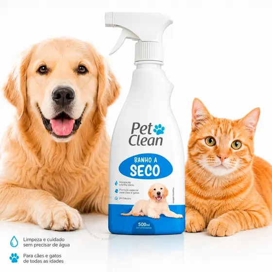 Banho A Seco Pet Clean Liquido Spray Sem Enxágue Para Cães E Gatos 500ml