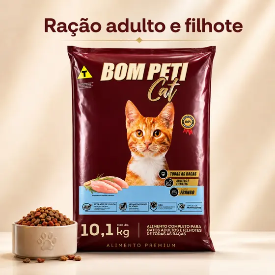 Ração Bompetí Cat Salmão e Frango Adultos e Filhotes Todas as Raças 10,1Kg Pet Saudável