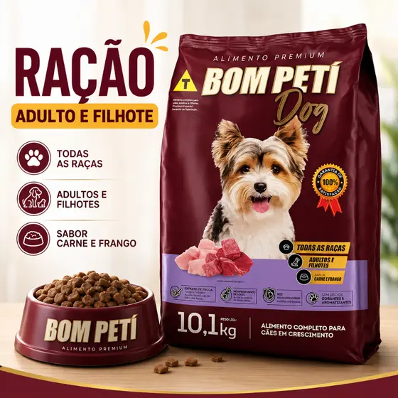 Ração Bom Petí Dog Filhotes e Adultos Todas as Raças Carne e Frango 10,1Kg