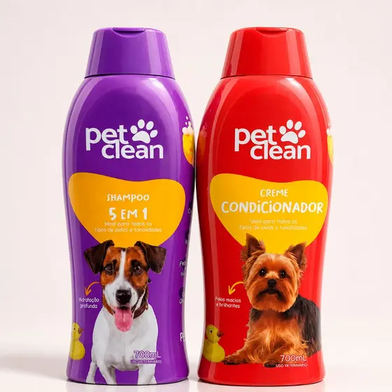 Shampoo e Condicionador Pet Cachorro e Gato 700ml Pet Clean Desembaraçador Pelagem