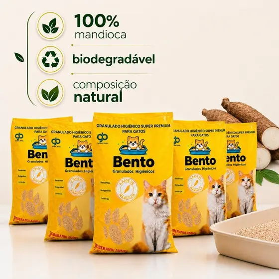 Areia Biodegradável 4kg a 10kg para Gatos 100% Mandioca Natural Sem Odor Grãos Finos