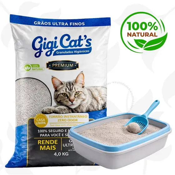 Areia de Gato Biodegradável Higiênica 4kg Grãos Ultra Finos Natural Alto Rendimento Baixo Odor
