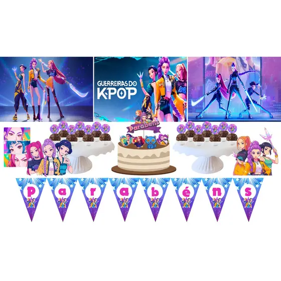 Festa Em Casa Aniversário Guerreiras Do K-POP Kit Só Um Bolinho 33 Peças
