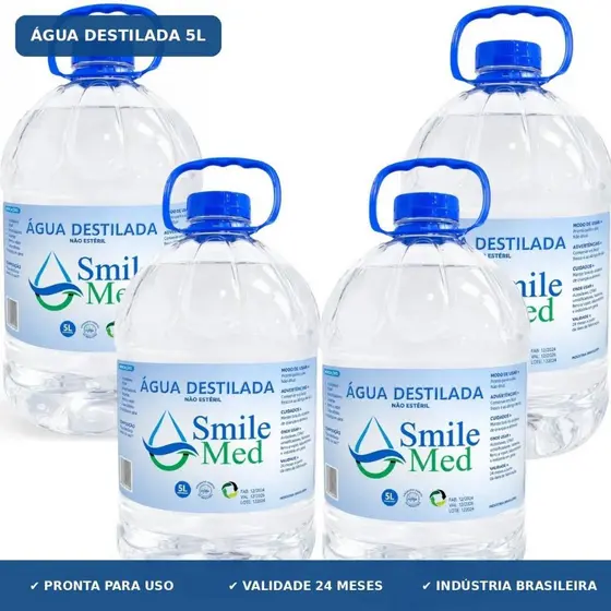 Agua Destilada Smile Med 5L 4 Galões 20L Para CPAP Autoclave Bateria