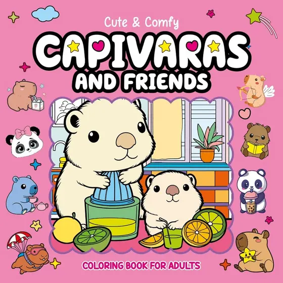 Cute & Comfy Coloring Book for Adults - Capivaras and Friends - Livro de Colorir Adulto