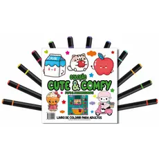 Cute & Comfy Coloring Book for Adults - Fofo e Aconchegante - Livro de Colorir Adulto + 12 Canetas