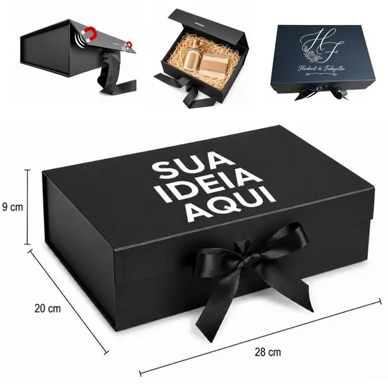 kit 20 Caixa De Presente Personalizada Premium Rígida Magnética imã com Fita de Cetim 28x20x9cm
