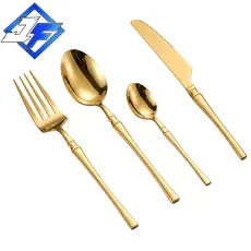 Conjunto de 24 Talheres de Aço Inoxidável Dourado Conjunto de Talheres Cintura Fina Dourado Série Deluxe