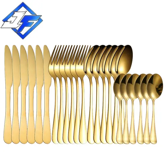 24 peças Conjunto de talheres de aço inoxidável  Conjunto de talheres de luxo da série Gilt