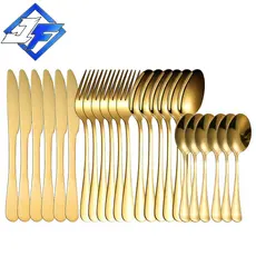 24 peças Conjunto de talheres de aço inoxidável Conjunto de talheres de luxo da série Gilt