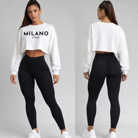 Moletom Cropped Feminino Flanelado Manga Longa para Inverno Confortável Casual Moderno Moda Academia