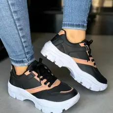 TÊNIS FEMININO ADULTO PLATAFORMA CONFORTÁVEL CHUNKY SOLA ALTA