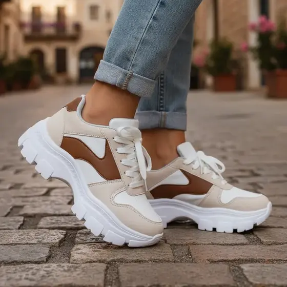 Tênis Plataforma Feminino Chunky  Casual Solado Tratorado Confortável