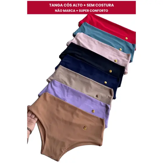 Kit Calcinha Tanga Cos Alto Duplo Poliamida Sem Costura Não Marca no Corpo Confortavel Modeladora Premium